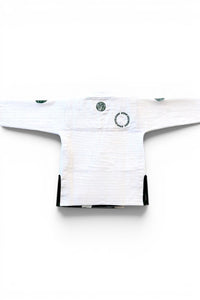 ENIGMA Kimonos white Brazilian Jiu Jitsu Gi jacket with green botanical embroidery and reinforced weave back view